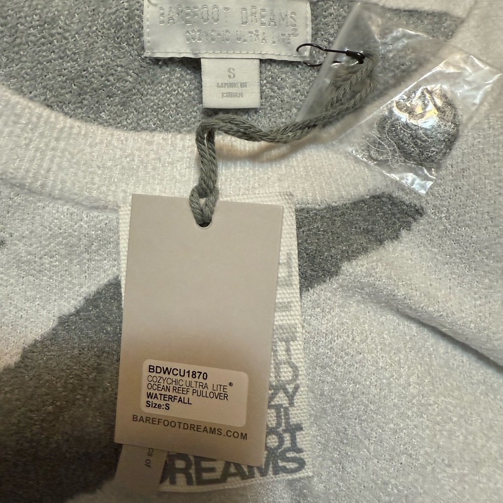 Barefoot Dreams Cozy Chic Ultra Lite Ocean Reef Pullover Sweater In waterfall S - Picture 7 of 7